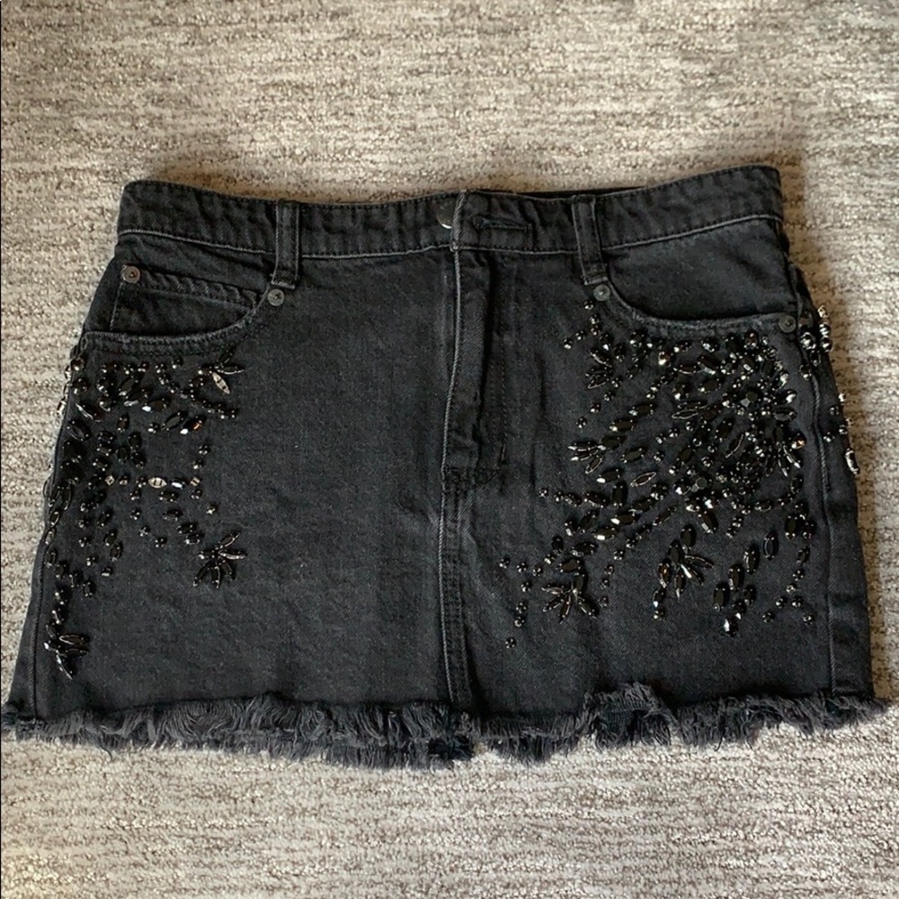 Free People Black Denim Crystal Skirt